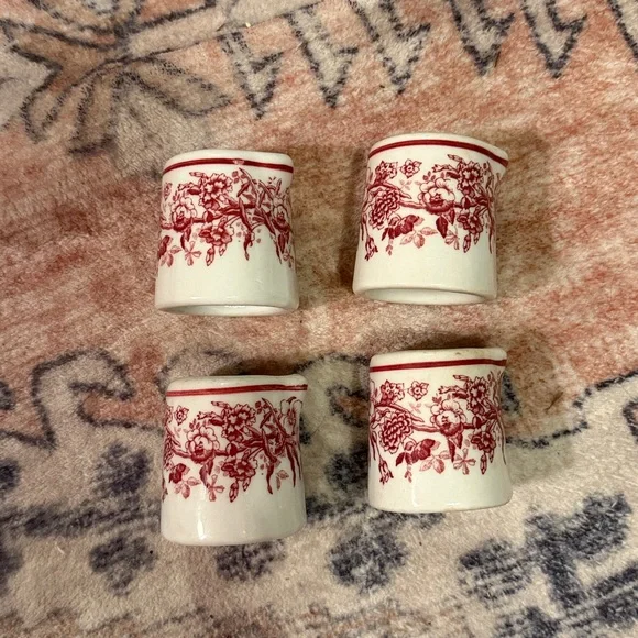 Shenango China Restaurant Red Avon Floral Pattern Mini Creamer Set of Four - Picture 5 of 5